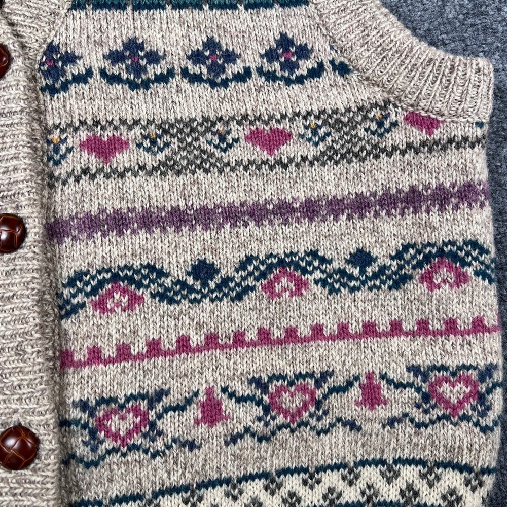 VTG Eddie Bauer Cardigan Sweater Vest Womens M* Fair Isle Hearts Grandma Cottage - Picture 5 of 8